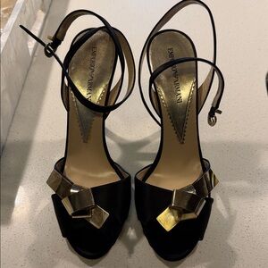 Emporio Armani Black Heels with Gold Accents | size 40